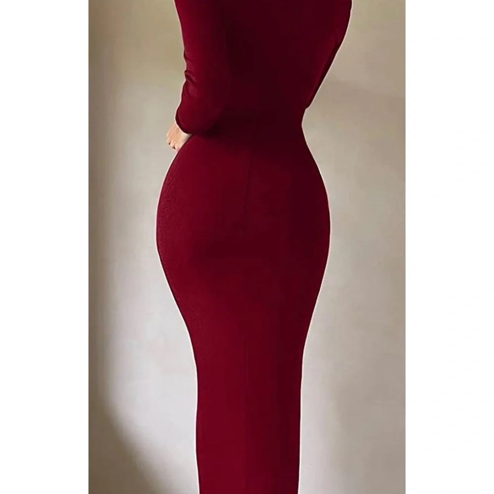 Velvet Sexy Long Sleeve Ruched Button Down Bodycon Midi Dress - Picture 3 of 4